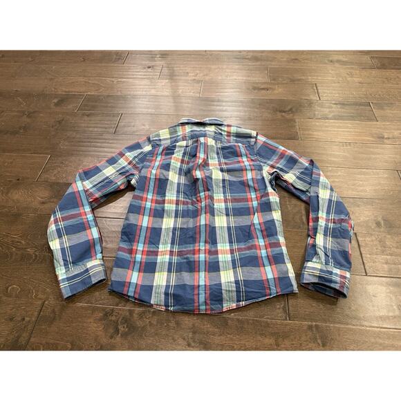 Abercrombie Fitch Muscle Mens Blue Red Plaid Button Up Long Sleeve Shirt Size M - Picture 3 of 9